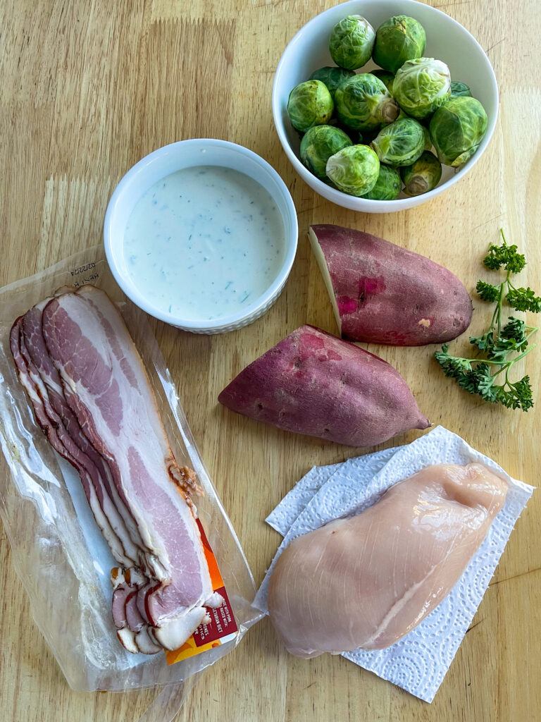 Ingredients for chicken bacon ranch bowls