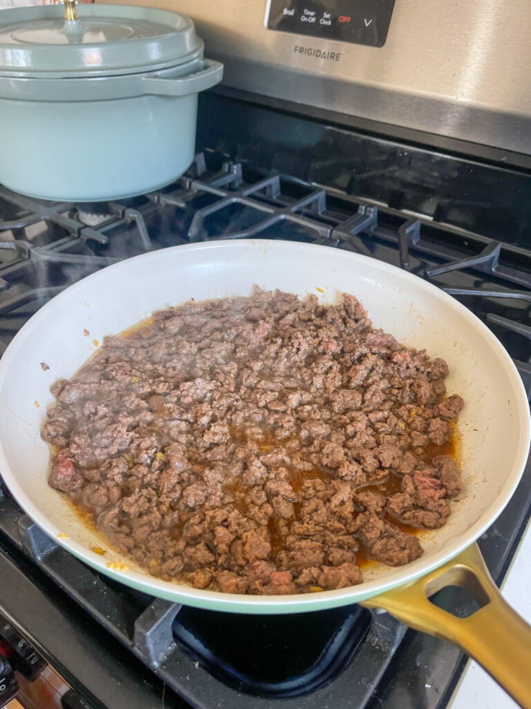 Ground beef in skillet