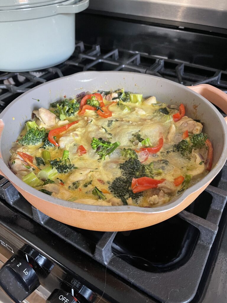 Veggies and chicken simmering