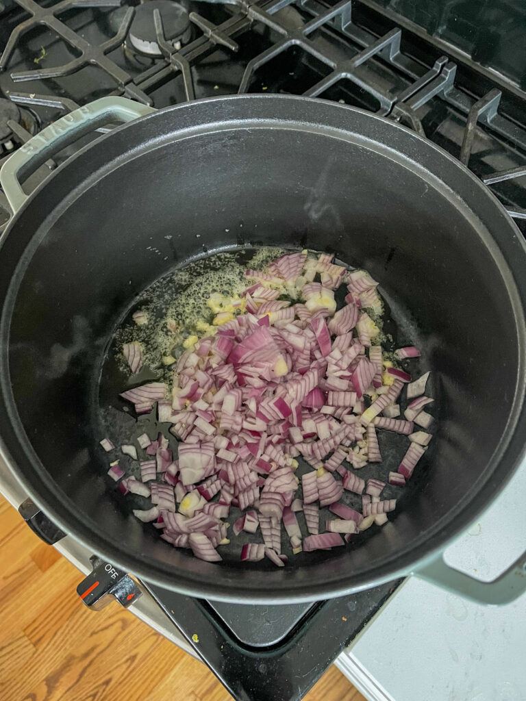 Onion and garlic in pot