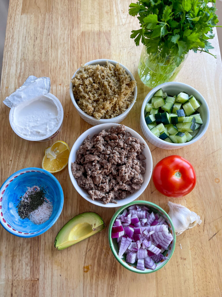 Ingredients for crispy quinoa salad