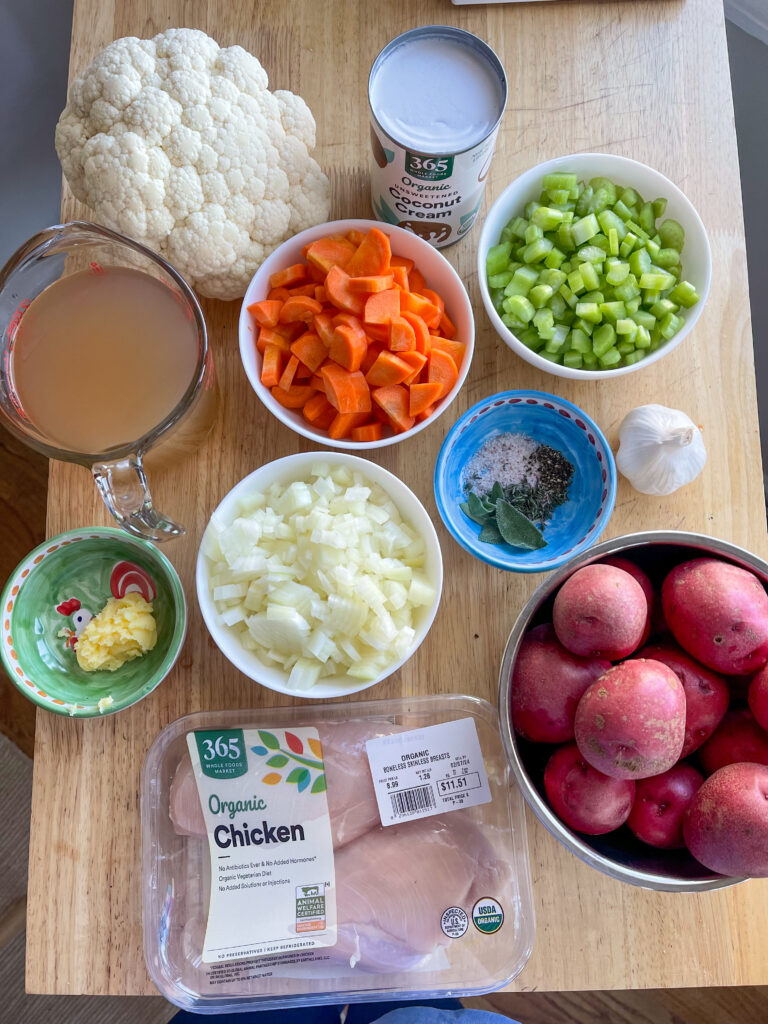 Ingredients for chicken pot pie soup