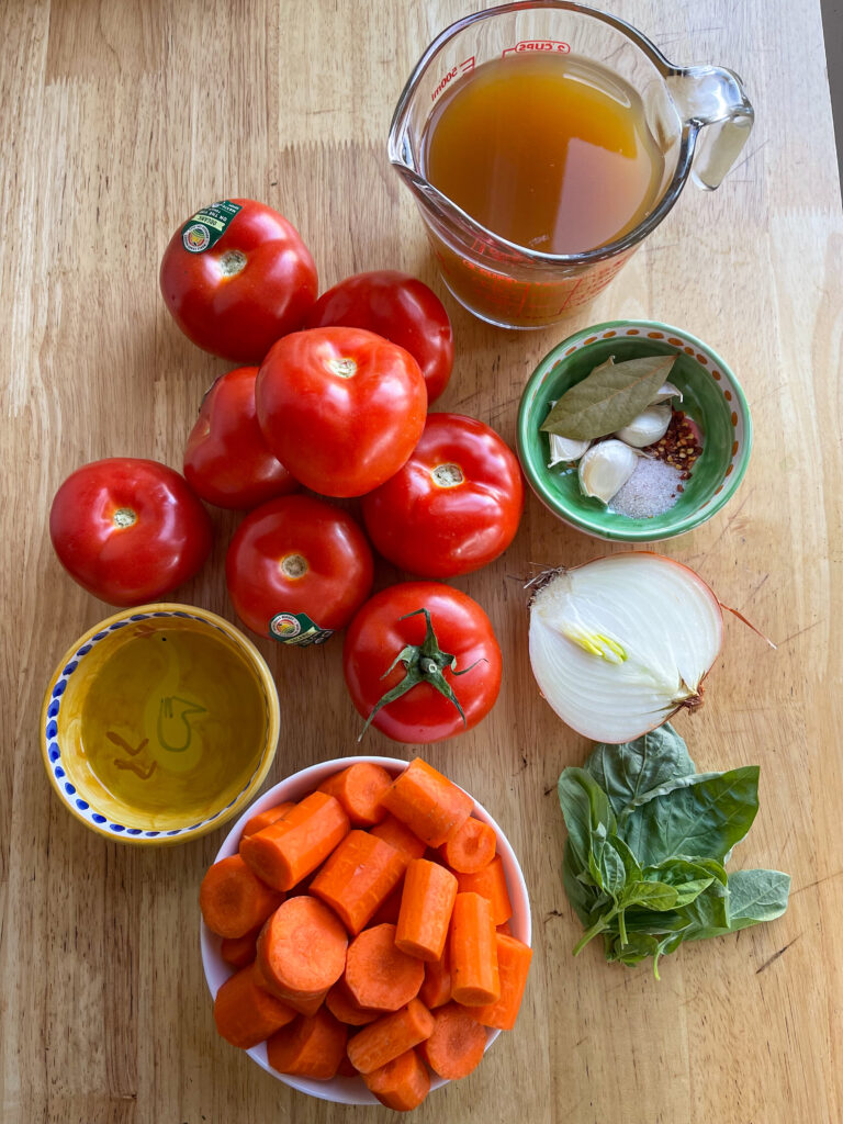 Ingredients for tomato carrot soup