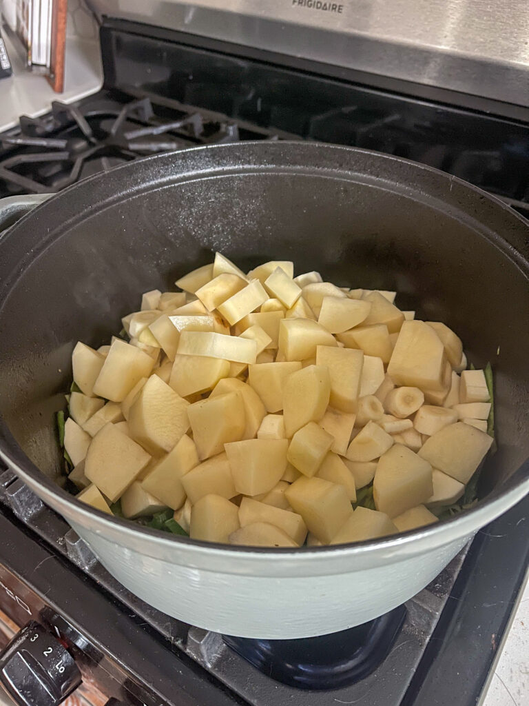 Potatoes and parsnips in pot