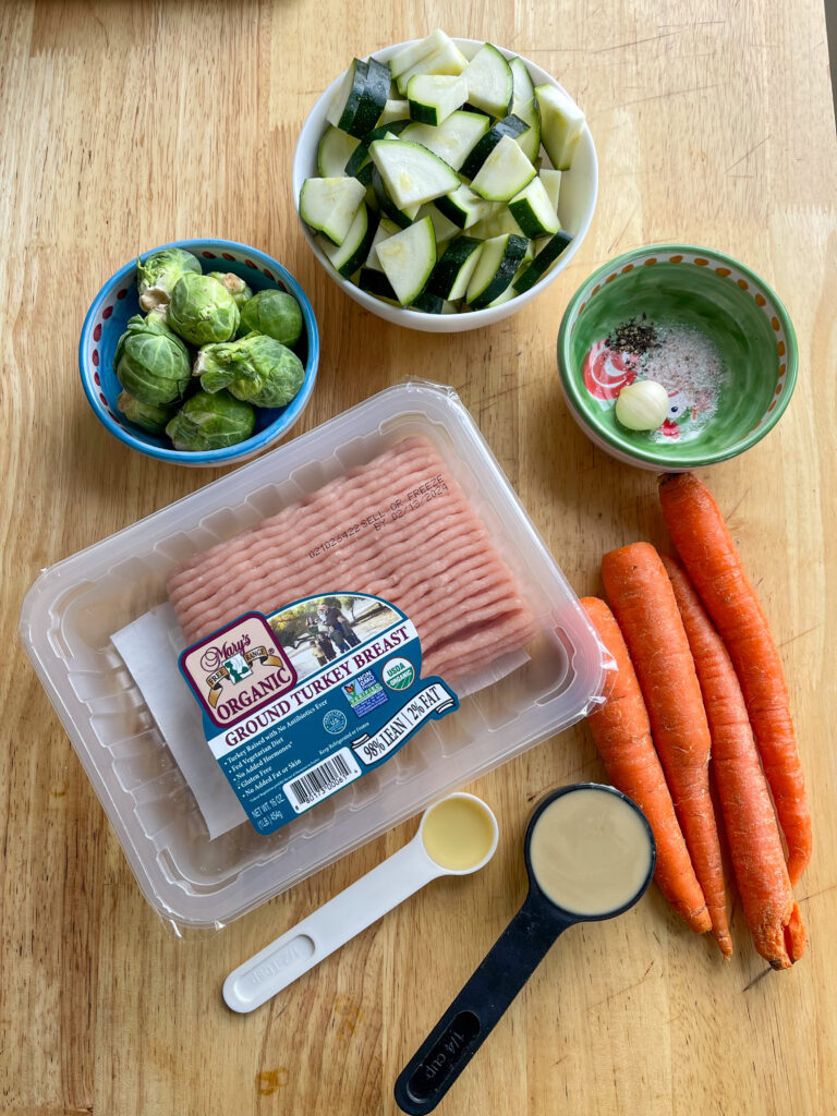 Ingredients for ground turkey veggie skillet