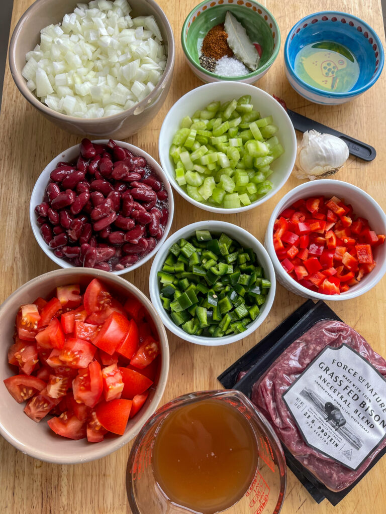 Ingredients for bison chili