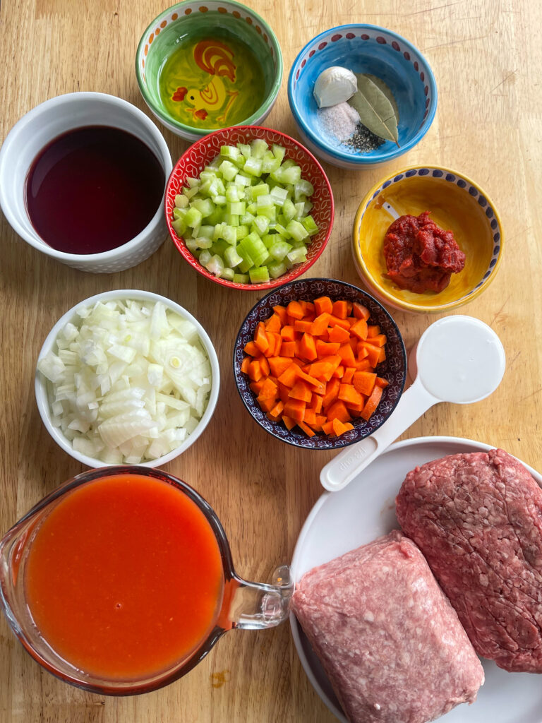 Ingredients for bolognese