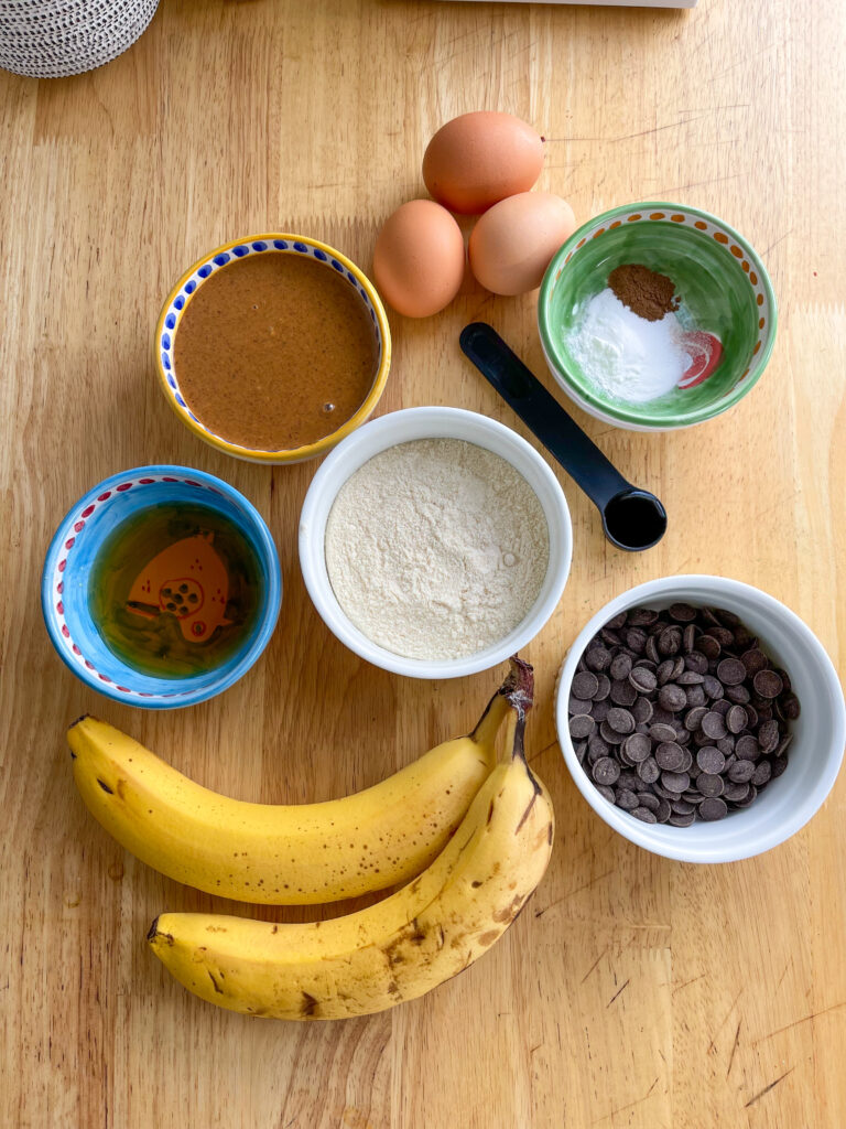 Ingredients for gluten free chocolate chip banana bread