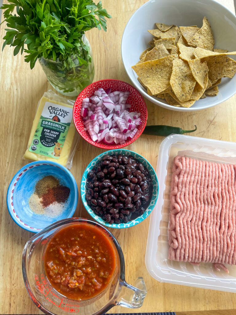 Ingredients for turkey taco bowl